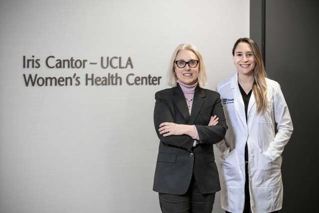 Dr. Janet Pregler, left, and Dr. Erin Baroni at the Iris Cantor — UCLA Women’s Health Center in Westwood on Thursday, January 18, 2024. (Joshua Sudock | UCLA Health)