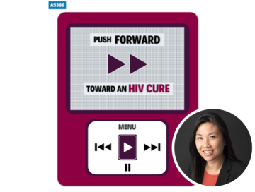 An image of an old school mp3 player with the following text, "Push Forward Toward an HIV Cure."