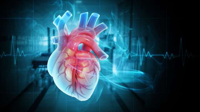 Heart in 3D with an operation room in the background