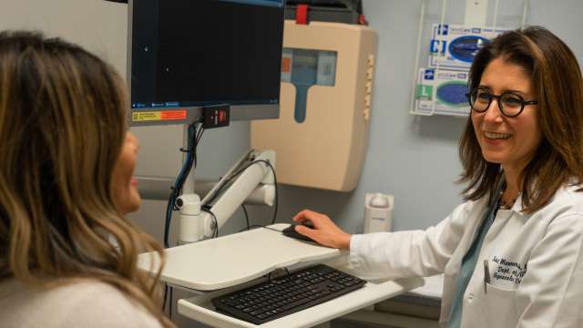 Dr. Sanaz Memarzdeh consulting with patient Grace Geaga