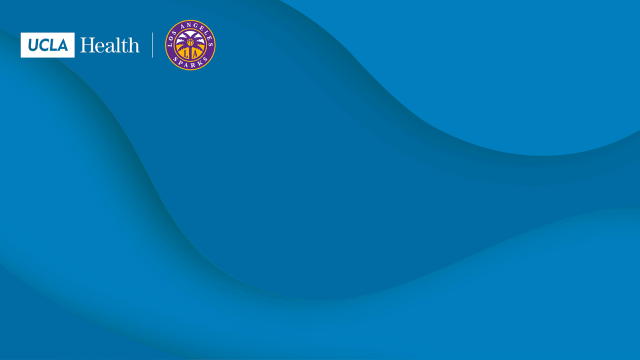 Zoom background with a blue graphic and the UCLA Health logo and Sparks logo