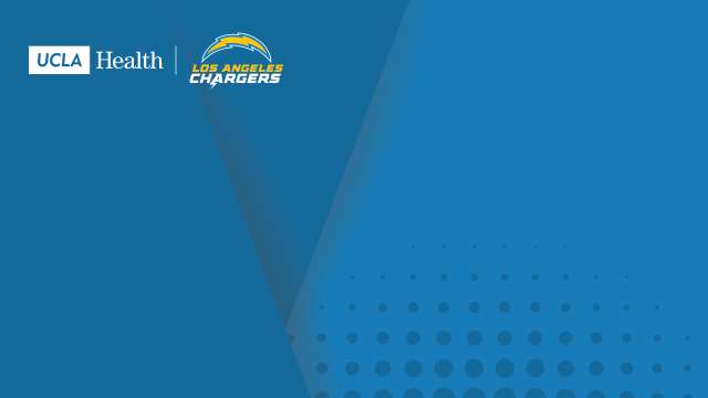 Zoom background with a blue graphic and the UCLA Health logo and Chargers logo