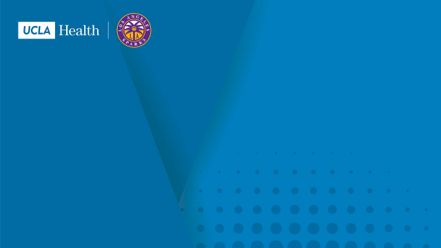 Zoom background with a blue graphic and the UCLA Health logo and Sparks logo