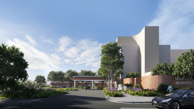 Street view of Resnick Neuropsychiatric Hospital at UCLA entrance.