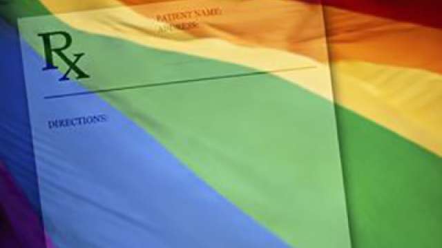 Rainbow LGBTQ flag with Rx symbol