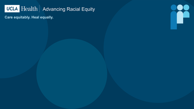 A zoom background graphic with the UCLA Health logo and text "Care equitably. Heal equally.