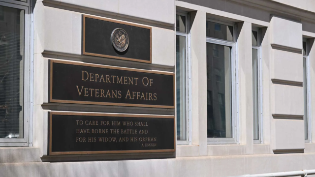 Sign for the Department of Veterans Affairs on a building exterior.