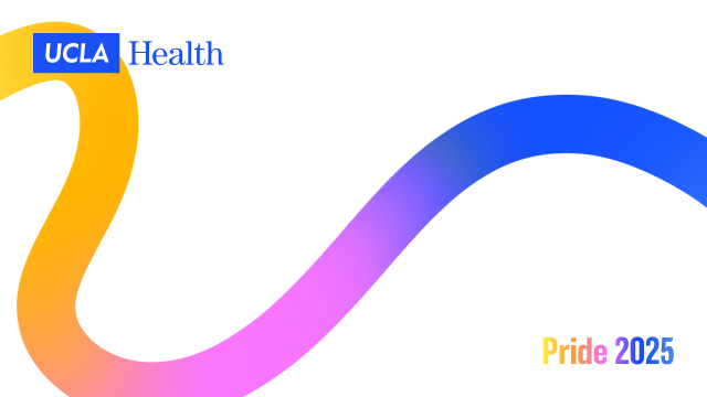 UCLA Health logo with a colorful, flowing ribbon in blue, pink, and yellow. "Pride 2025" is in the bottom right corner.