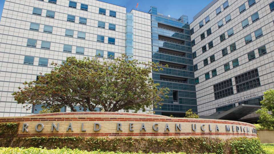 Ronald Reagan UCLA Medical Center exterior with building signage