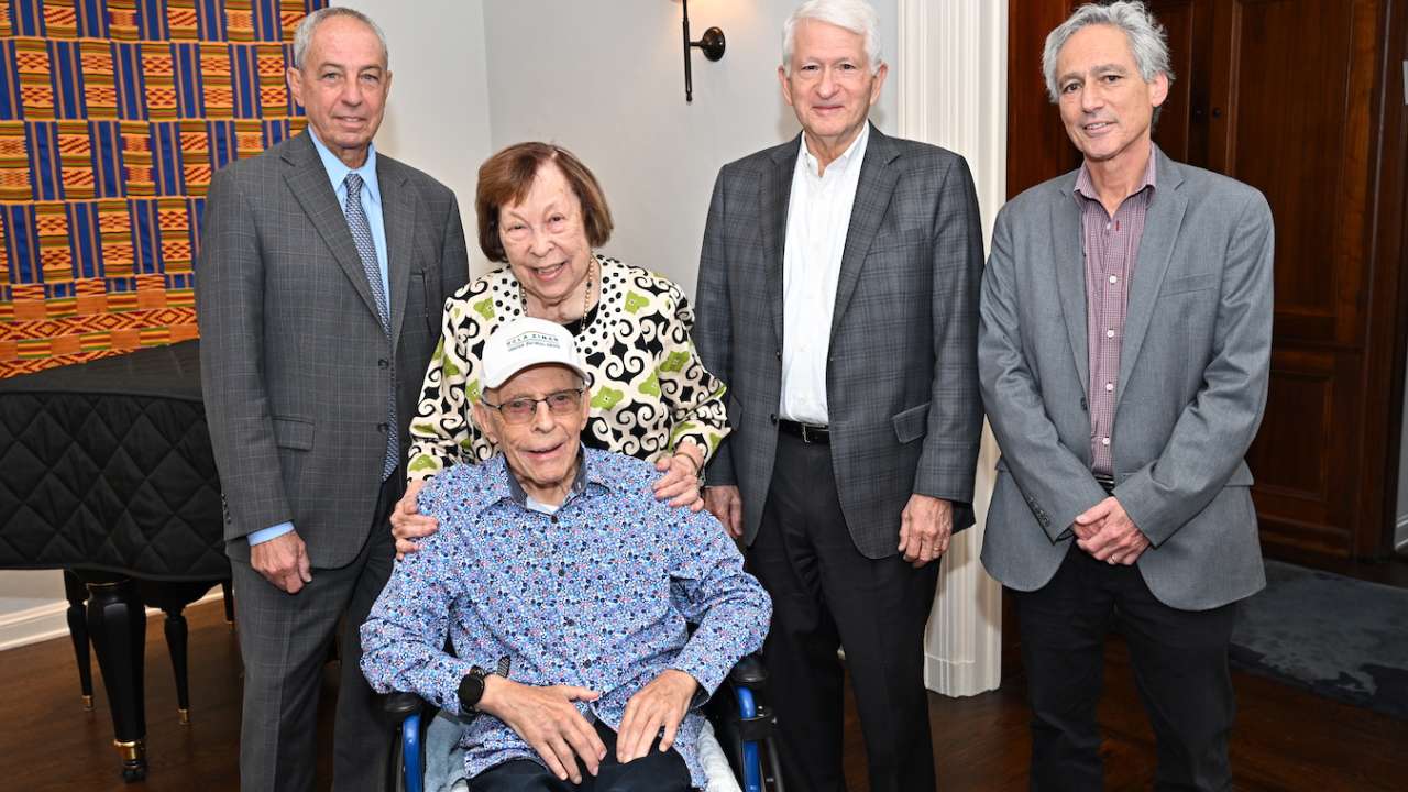 Group photo featuring (L–R) Left to right: Dr. John Mazziotta, Irene Levine, Howard Levine, Chancellor Gene Block and Dr. Jeff Bronstein.