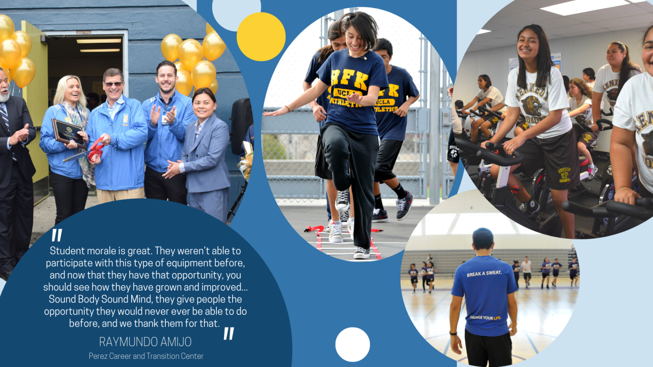 Photos of students exercising in new fitness centers provided by UCLA Health Sound Body Sound Mind