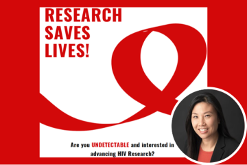a graphic that says, "research saves lives" with a red ribbbon and a photo of the principal investigator for the study, Dr. Kara Chew