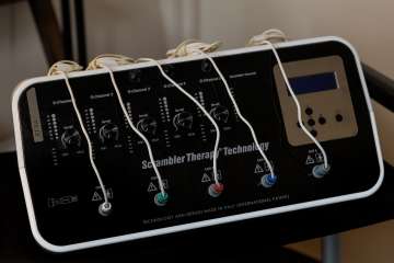 Electromagnets are calibrated for each individual patient undergoing TMS. (Photo by Joshua Sudock/UCLA Health)