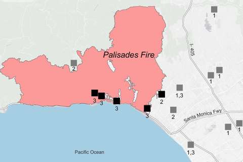 Map shows field sampling locations for the Palisades Fire