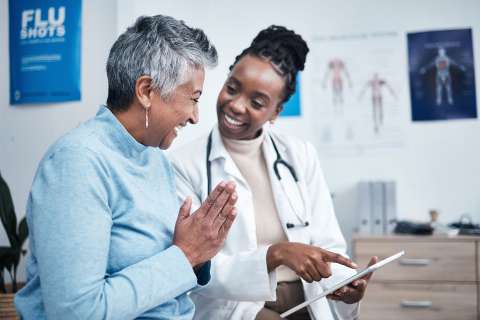 Female consults with a patient