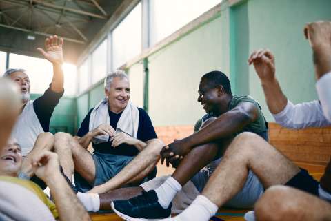 group of senior men in the gym.