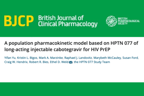 A masthead for a journal article titled, "A population pharmacokinetic model based on HPTN 077 of long-acting injectable cabotegravir for HIV PrEP."