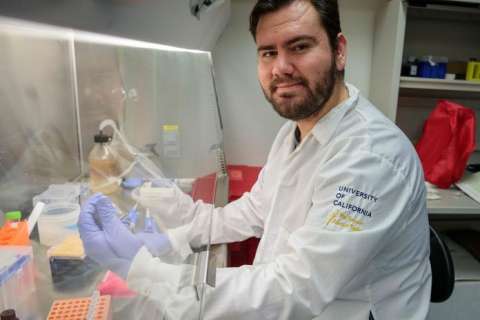 Male medical student in a lab.