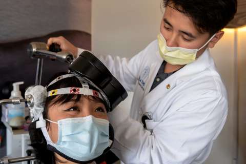 A demonstration of transcranial magnetic stimulation at UCLA Health.