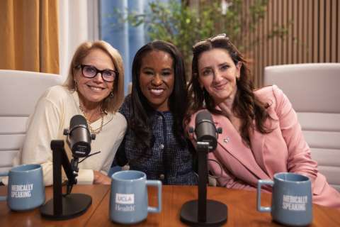 Katie Couric with Dr Folasade May and Dr Eve Glazier