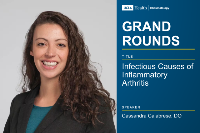 Flyer featuring a portrait of Dr. Cassandra Calabrese and the title of her Grand Rounds presentation.