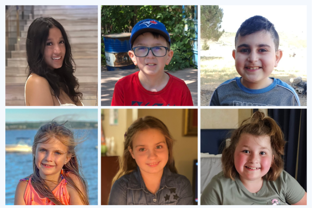 a collage six of patients who received gene therapy for ADA-SCID between 2012 and 2019; recent pictures