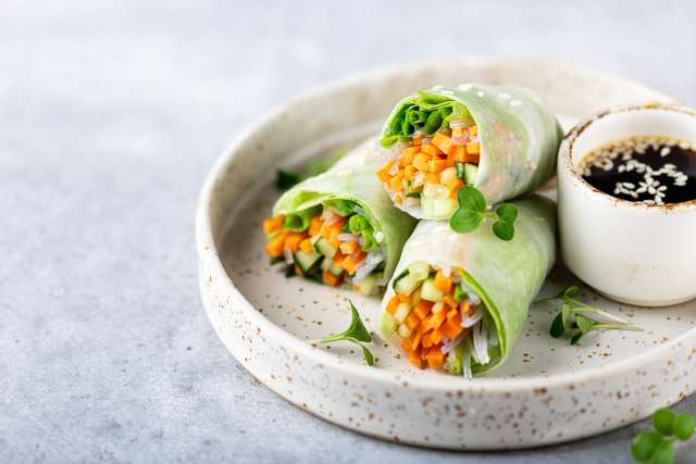 fresh spring rolls on ceramic plate