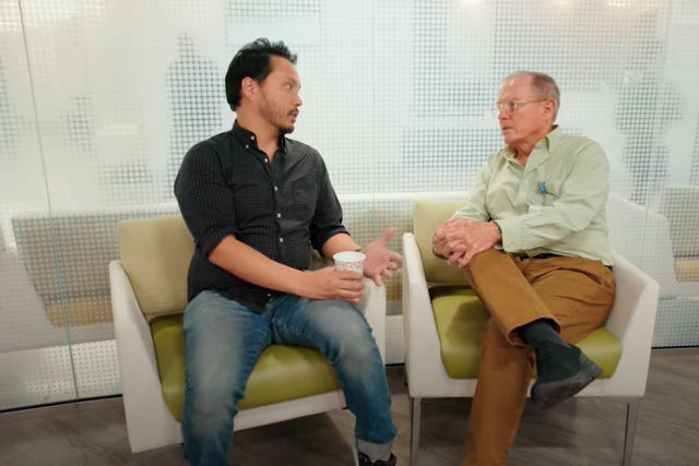 Michael Esalen and Patient Discussing Psychosocial Services at Simms Mann