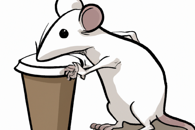 Cartoon of a mouse and a cup of coffee