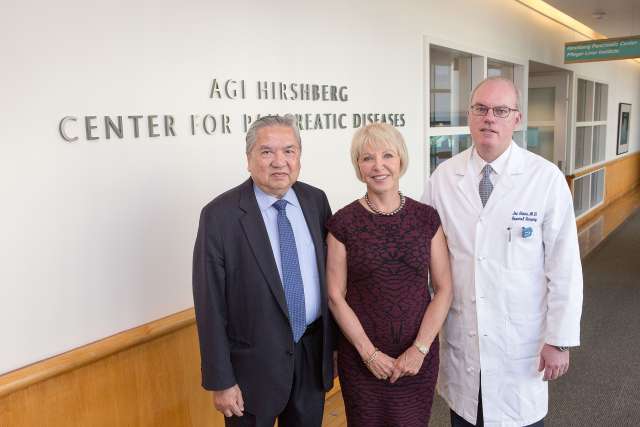 Agi Hirshberg with Dr. Vay Liang Go and Dr. O. Joe Hines at the Agi Hirshberg Center for Pancreatic Diseases