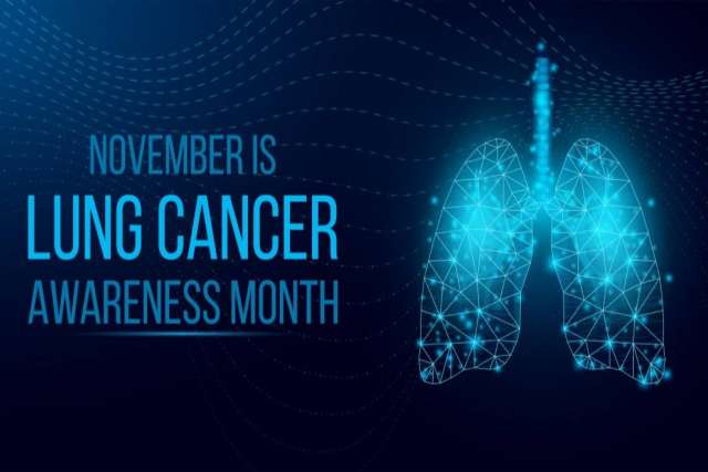 Digital illustration of lungs with a message for Lung Cancer Awareness Month.