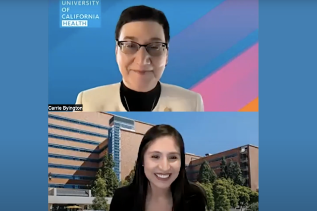 Dr. Carrie L. Byington and Dr. Yohualli B. Anaya participating of a web video call.