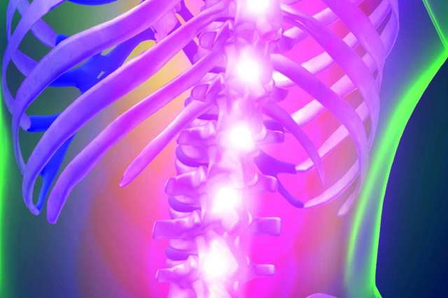 Glowing spinal column and ribs medical illustration