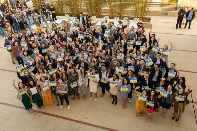 Medical students take a group photo to celebrate Match Day