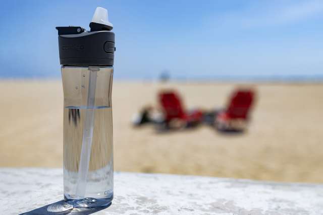 Water bottle at the beach.