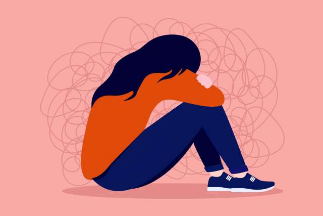 Illustration of teen girl struggling with her mental health.