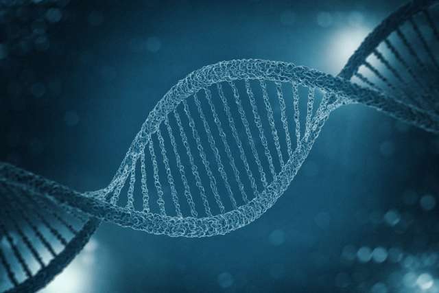 Digital illustration of a DNA model on science background. 3D rendering