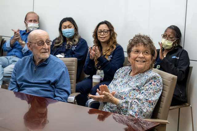 Ted Lombard and his daughter Denice visit UCLA Health 56 years after Ted donated a kidney to Denice.