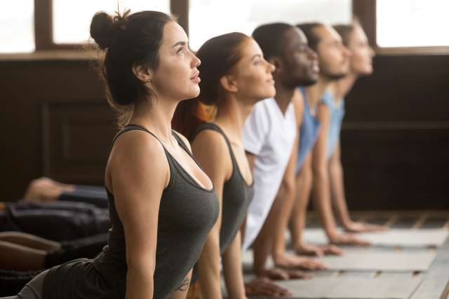 Group of women practicing yoga