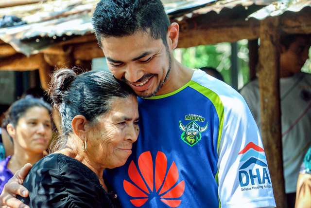 A mother and son are reunited after 35 years apart through a match in Pro-Bosqueda's DNA bank. The son became separated from his family during the Salvadoran Civil War and was raised in Australia. (Photo courtesy of Dr. Elizabeth S. Barnert)