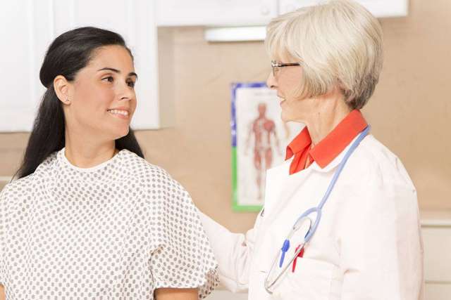 Woman with a Doctor in exam room during an obgyn visit