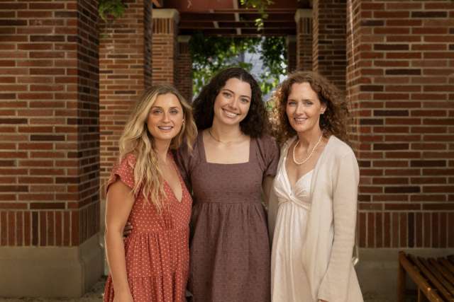 Kaitlyn Hopkins, left, her sister Lilyann Hopkins and mom Kelly Hopkins share a passion for nursing. (Photo by Joshua Sudock/UCLA Health)