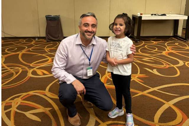 Dr Aria Fallah with young patient, Lucy Cadenas