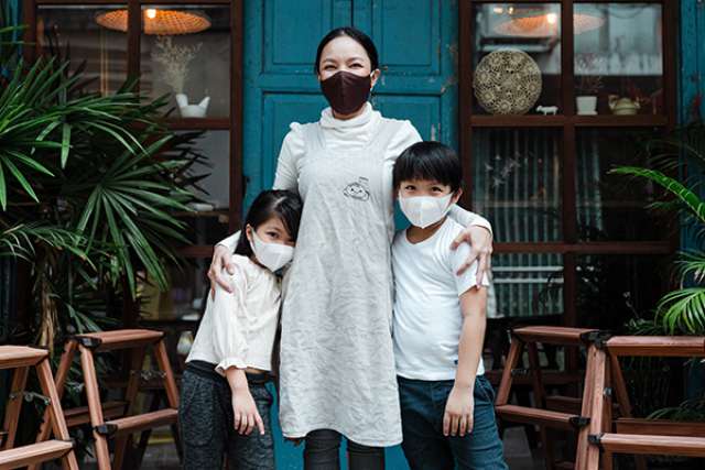 Mother, daughter and son