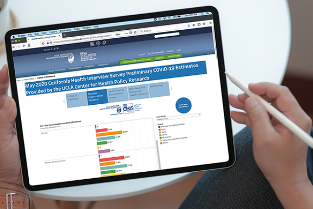 A tablet showing charts with the results of the California Health Interview Survey.