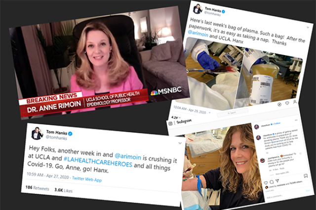 Tom Hanks and Wilson twitter social media posts while staying at UCLA hospital during COVID-19.