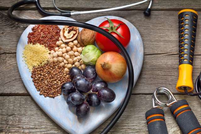 Healthy lifestyle concept with diet and fitness on wooden boards