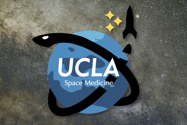 UCLA Space Medicine Fellowship logo that has an illustration of the world with a spaceship flying around it