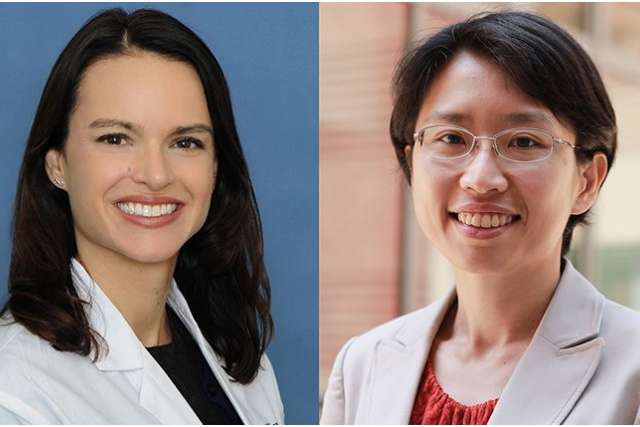 Headshots of two women in professional attire, one in a lab coat and the other in a blazer.