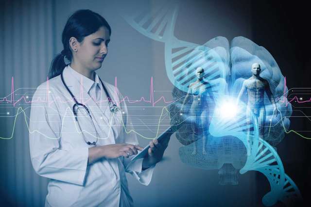 Collage of doctor utilizing various kinds of technology